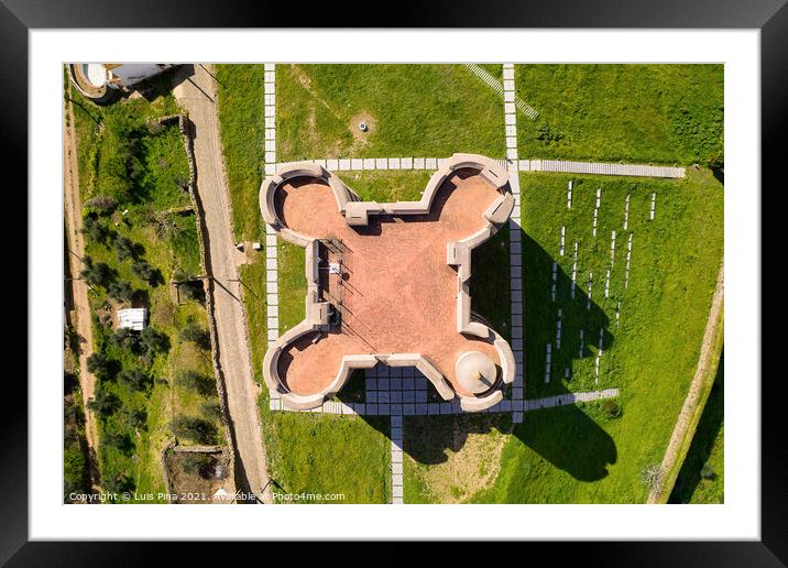 Evoramonte castle drone aerial top view in Alentejo, Portugal Framed Mounted Print by Luis Pina