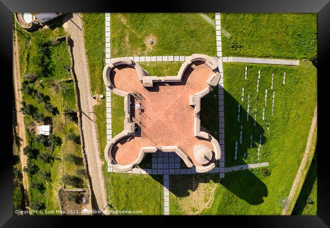 Evoramonte castle drone aerial top view in Alentejo, Portugal Framed Print by Luis Pina