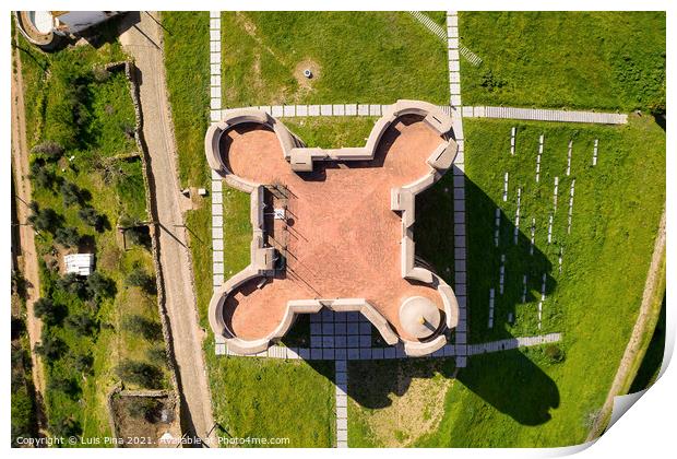 Evoramonte castle drone aerial top view in Alentejo, Portugal Print by Luis Pina