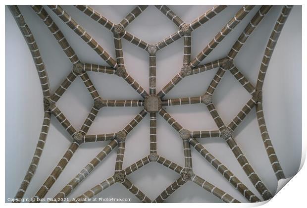 White and stone ceiling of Evora church in Alentejo, Portugal Print by Luis Pina