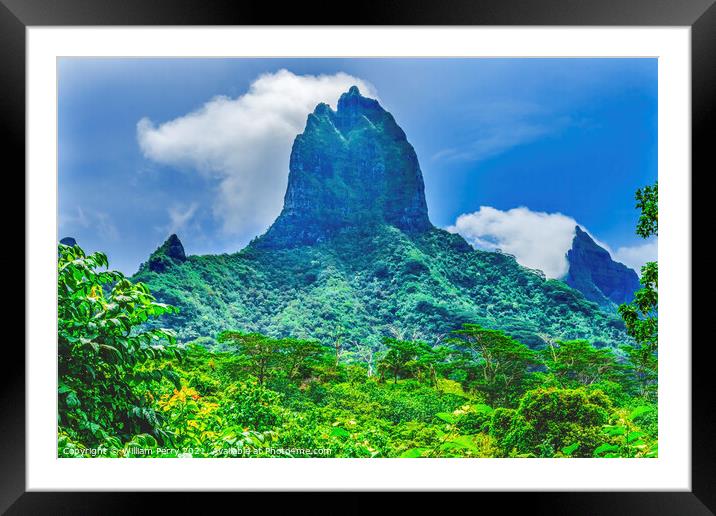 Colorful Mount Tohivea Highest Mountain Moorea Tahiti Framed Mounted Print by William Perry