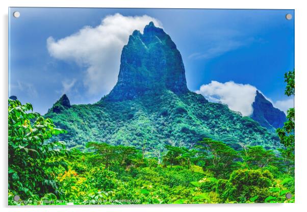 Colorful Mount Tohivea Highest Mountain Moorea Tahiti Acrylic by William Perry