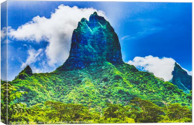 Colorful Mount Tohivea Highest Mountain Moorea Tahiti Canvas Print by William Perry