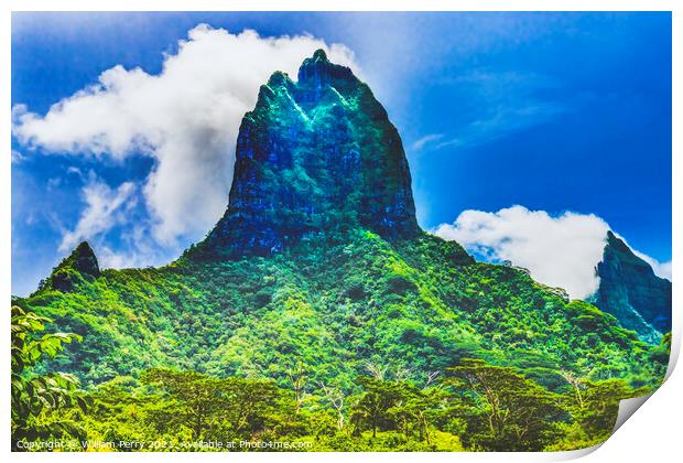 Colorful Mount Tohivea Highest Mountain Moorea Tahiti Print by William Perry