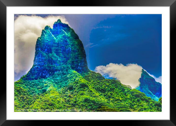 Colorful Mount Tohivea Highest Mountain Moorea Tahiti Framed Mounted Print by William Perry