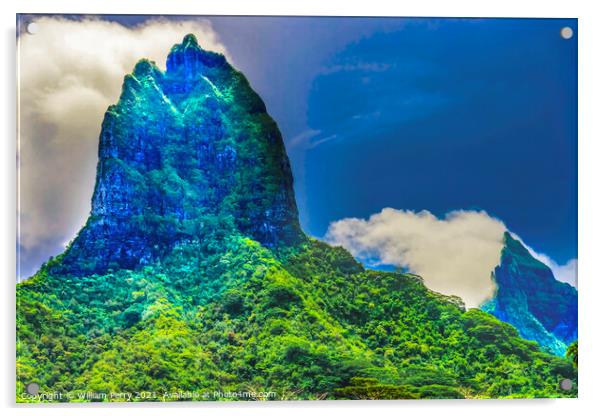 Colorful Mount Tohivea Highest Mountain Moorea Tahiti Acrylic by William Perry