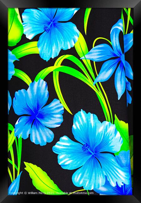 Colorful Blue Hibiscus Cloth Fabric Moorea Tahiti  Framed Print by William Perry