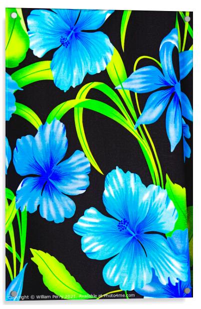 Colorful Blue Hibiscus Cloth Fabric Moorea Tahiti  Acrylic by William Perry
