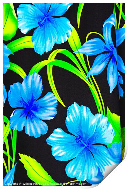 Colorful Blue Hibiscus Cloth Fabric Moorea Tahiti  Print by William Perry