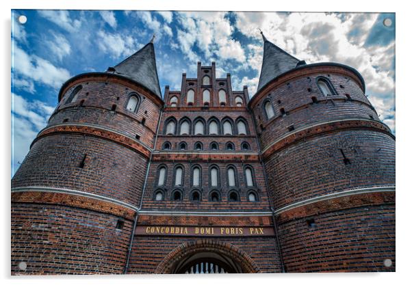 Famous Holsten Gate in the city of Lubeck Germany - CITY OF LUBECK, GERMANY - MAY 10, 2021 Acrylic by Erik Lattwein