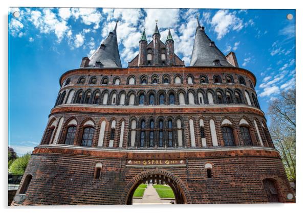 Famous Holsten Gate in the city of Lubeck Germany - CITY OF LUBECK, GERMANY - MAY 10, 2021 Acrylic by Erik Lattwein