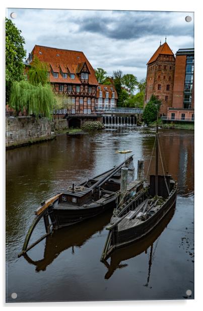 Beautiful old buildings in the historic city of Luneburg Germany - CITY OF LUENEBURG, GERMANY - MAY 10, 2021 Acrylic by Erik Lattwein