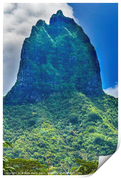 Colorful Mount Tohivea Highest Mountain Moorea Tahiti Print by William Perry