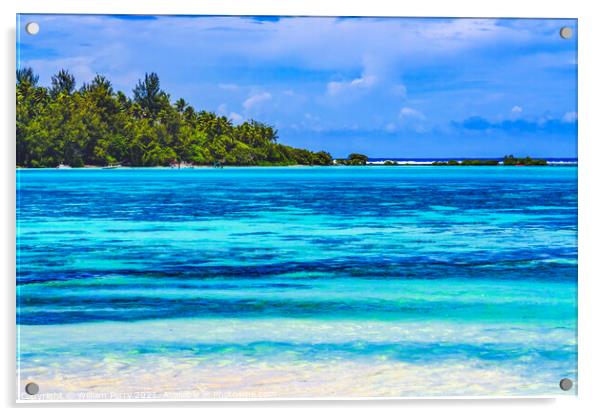 Colorful Beach Island Palm Trees Coral Reefs Blue Water Moorea T Acrylic by William Perry