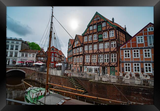 Typical view in the historic district of Stade Germany - CITY OF STADE , GERMANY - MAY 10, 2021 Framed Print by Erik Lattwein