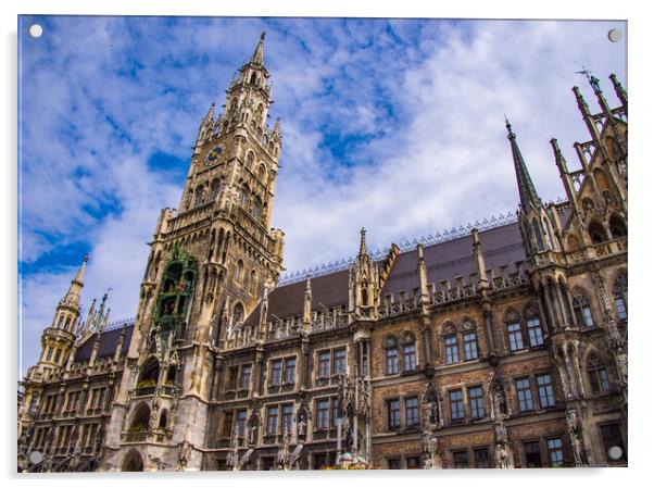 Munich Town Hall at Marien square in the historic district - CITY OF MUNICH, GERMANY - JUNE 03, 2021 Acrylic by Erik Lattwein