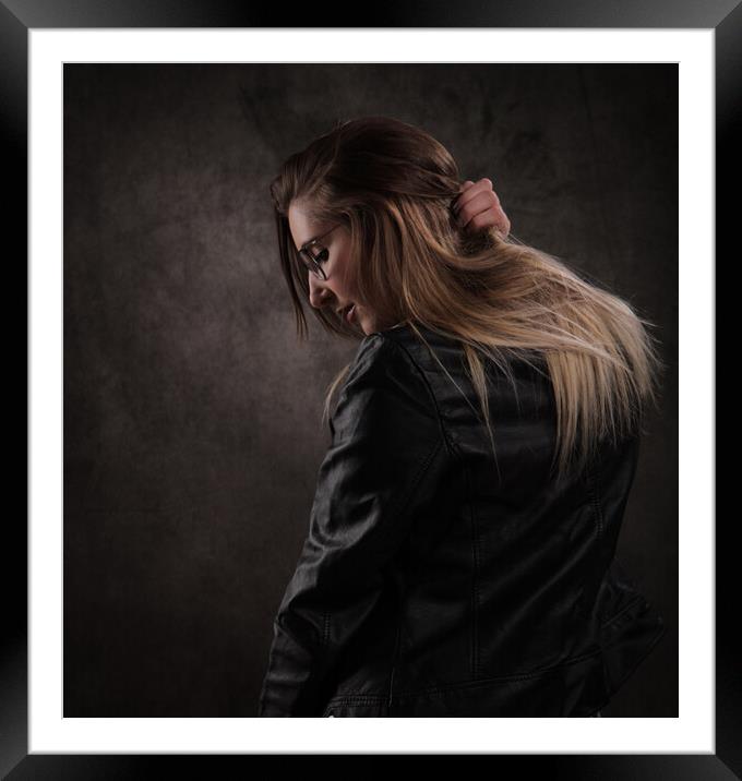Close-up shot of a blonde beautiful woman in a studio Framed Mounted Print by Erik Lattwein