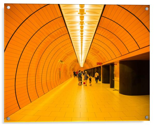 Munich subway station in the city center - MUNICH, GERMANY - JUNE 03, 2021 - CITY OF MUNICH, GERMANY - JUNE 03, 2021 Acrylic by Erik Lattwein