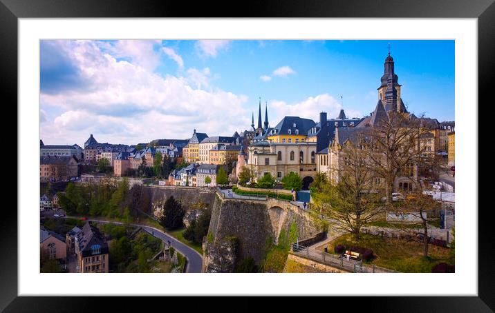The historic buildings in the city of Luxemburg from above Framed Mounted Print by Erik Lattwein
