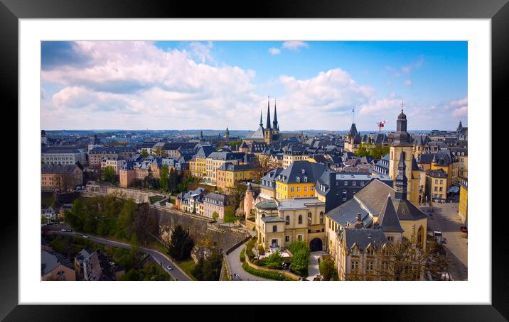 The historic buildings in the city of Luxemburg from above Framed Mounted Print by Erik Lattwein