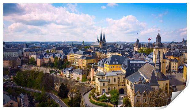 The historic buildings in the city of Luxemburg from above Print by Erik Lattwein