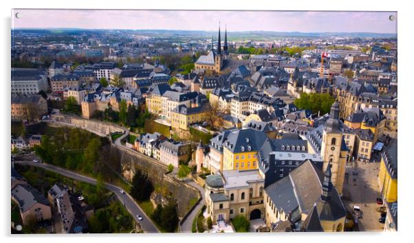 Aerial view over the city of Luxemburg with its beautiful old town district Acrylic by Erik Lattwein