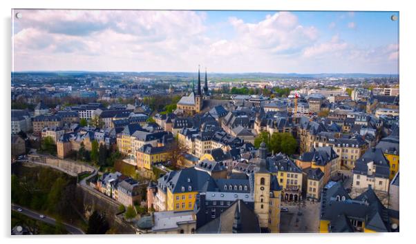 The historic buildings in the city of Luxemburg from above Acrylic by Erik Lattwein