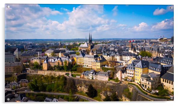 The historic buildings in the city of Luxemburg from above Acrylic by Erik Lattwein