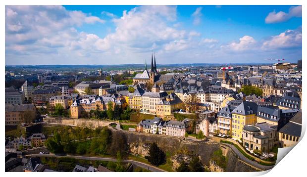 The historic buildings in the city of Luxemburg from above Print by Erik Lattwein