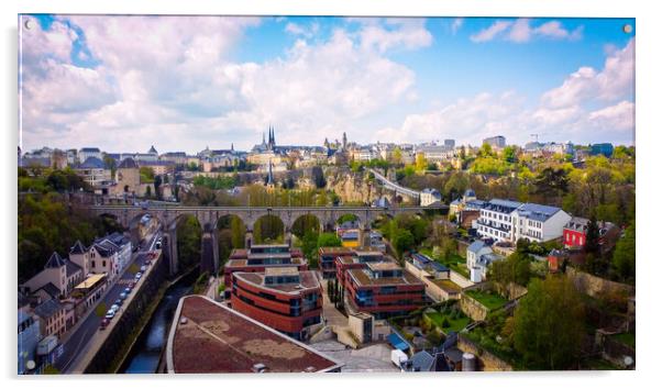 Typical view over the city of Luxemburg Acrylic by Erik Lattwein