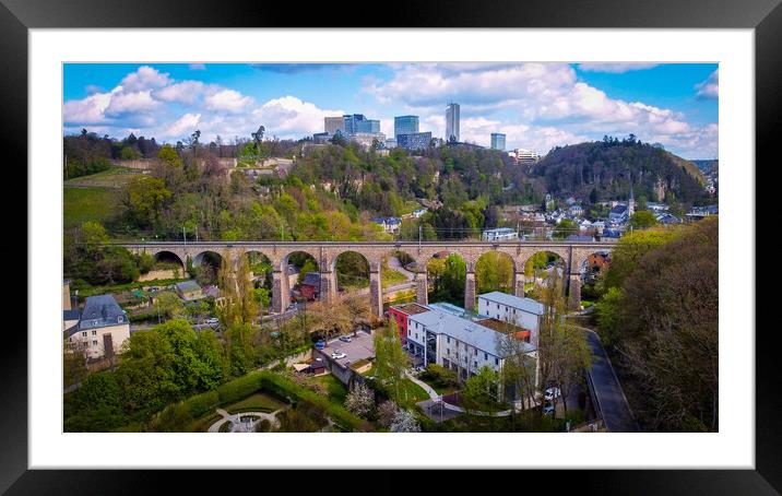 The famous viaduct in the city of Luxemburg from above Framed Mounted Print by Erik Lattwein