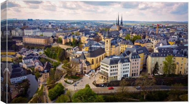 Aerial view over the city of Luxemburg with its beautiful old town district Canvas Print by Erik Lattwein
