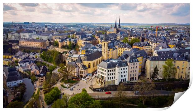 Aerial view over the city of Luxemburg with its beautiful old town district Print by Erik Lattwein