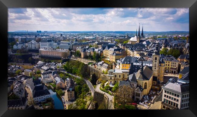 The historic buildings in the city of Luxemburg from above Framed Print by Erik Lattwein