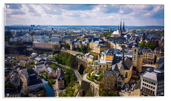 The historic buildings in the city of Luxemburg from above Acrylic by Erik Lattwein