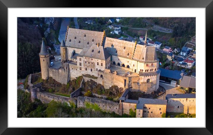 Aerial view over Vianden Castle in Luxembourg Framed Mounted Print by Erik Lattwein
