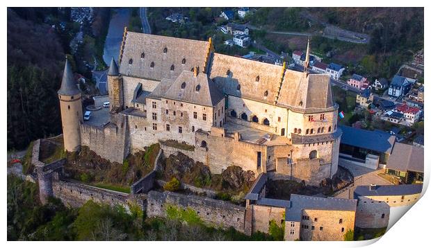 Aerial view over Vianden Castle in Luxembourg Print by Erik Lattwein