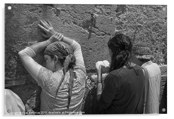 Woman pray at the western Wall (Kotel) Jerusalem,  Acrylic by Eyal Nahmias