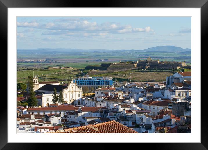 Elvas city inside the fortress wall in Alentejo with Santa Luzia fortress on the background, Portugal Framed Mounted Print by Luis Pina