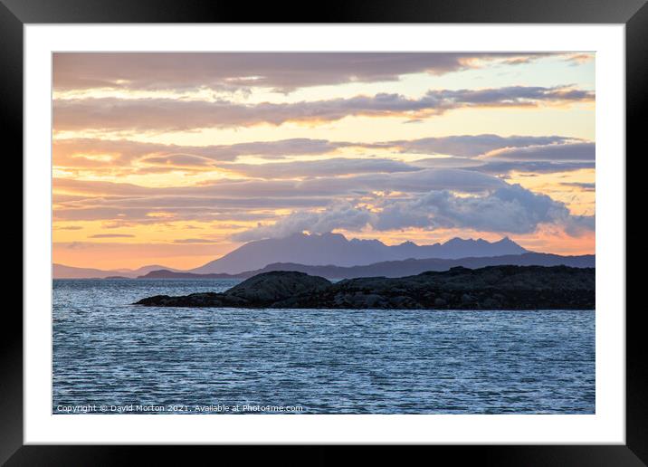 Cuillin Mountains Silhouetted at Sunset Framed Mounted Print by David Morton