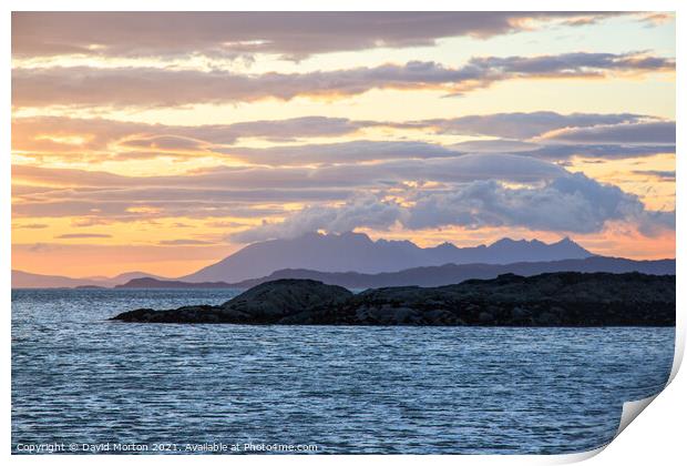 Cuillin Mountains Silhouetted at Sunset Print by David Morton