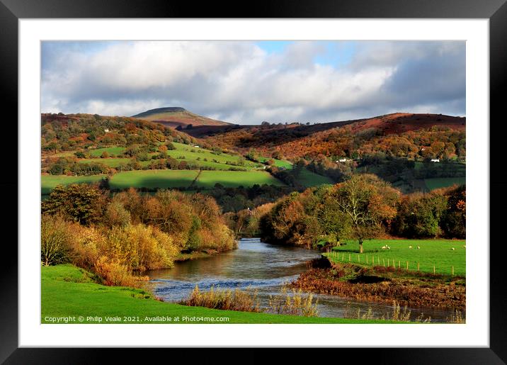 Sugar Loaf and River Usk in Autumn. Framed Mounted Print by Philip Veale