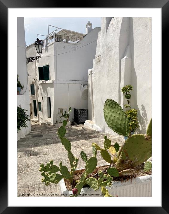 Whitewashed houses in Ostuni, Apulia, Italy Framed Mounted Print by Nicolas Duperrier