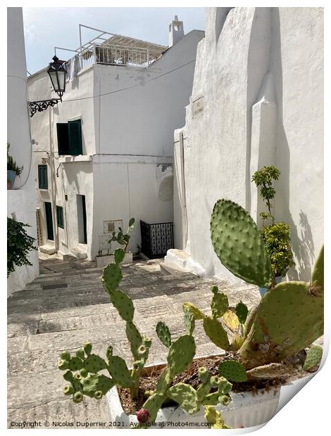 Whitewashed houses in Ostuni, Apulia, Italy Print by Nicolas Duperrier