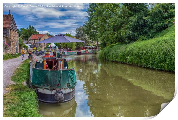Narrowboats Reflecting In The Canal Print by Derek Daniel