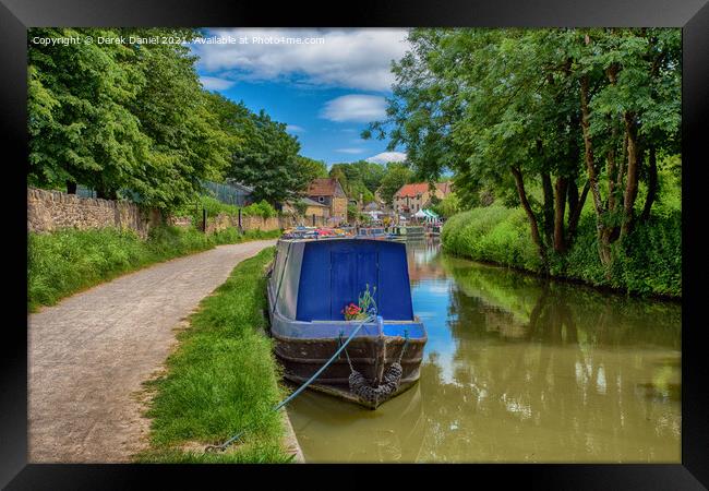 Narrowboats Reflecting In The Canal #2 Framed Print by Derek Daniel