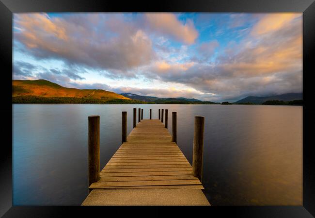 Ashness' Landing Jetty at sunrise  Framed Print by Michael Brookes