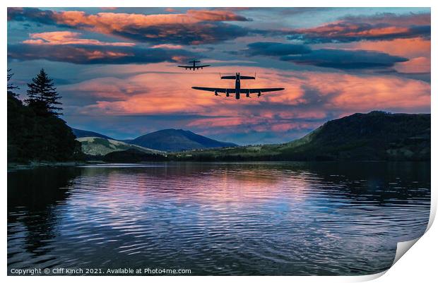 Lancasters on an evening mission Print by Cliff Kinch