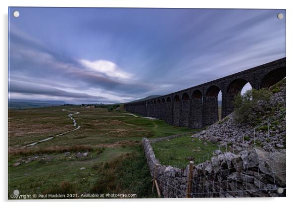 Dusk at the Ribblehead Viaduct Acrylic by Paul Madden