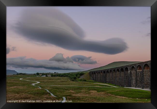 Lenticular clouds and Ribblehead Viaduct Framed Print by Paul Madden
